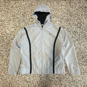 Vintage 90s Nike Windbreaker Jacket Womens Large Light Blue Full Zip Embroidery